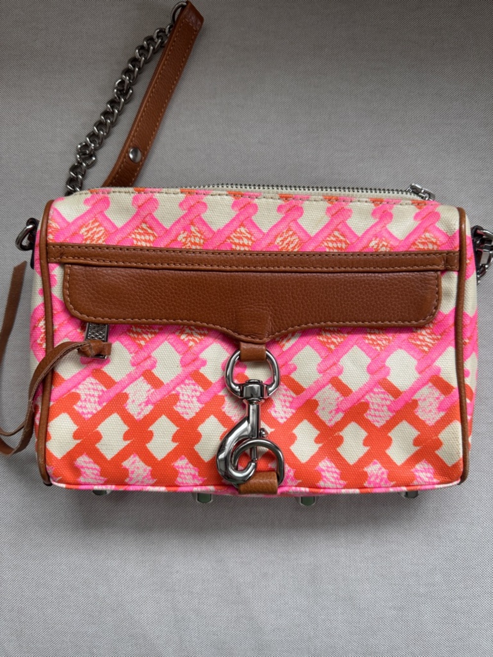 Rebecca Minkoff Mini-Mac Coated Canvas Pink & Orange Pattern Crossbody Bag